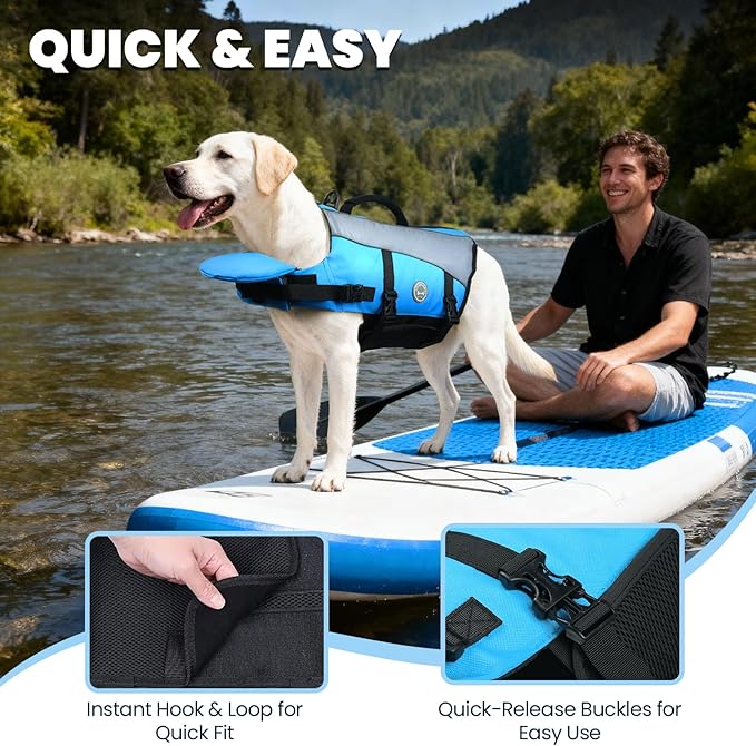 VIVAGLORY Front Float Dog Life Vest, Dog Life Jacket for Swimming & Boating, Swimming Vest with Chin Float & Handle, Ripstop & Buoyancy for Puppy Doggy, XS, Blue