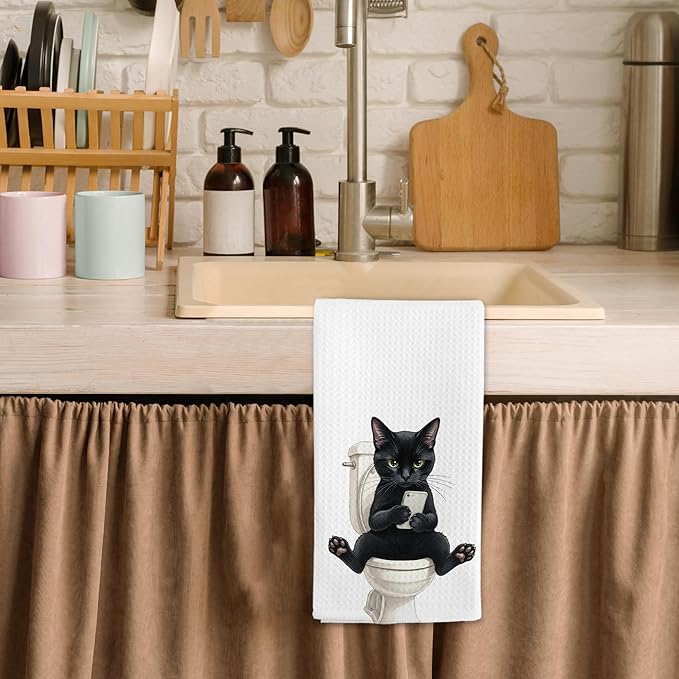 Black Cat Gifts Hand Towels, Cat Bathroom Decor, Funny Black Cats Hand Dish Tea Towel for Restroom Kitchen Toilet Decor, Cats Gifts for Women, 16x24 Inch