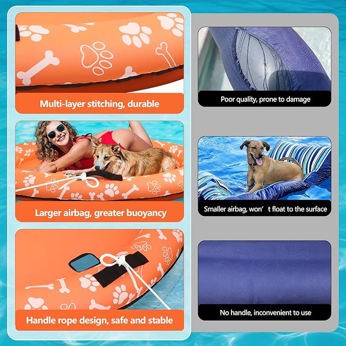 59'' x 39''Inflatable Dogs Pool Float with Rope - Tear Resistant Oxford Stable Support Puppy Floating Raft,Inflatable Summer Doggies Raft Toy for Small Medium Large Dogs Up to 88lb (Orange)
