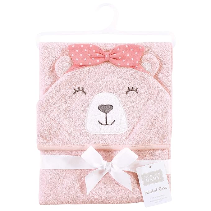 Hudson Baby Unisex Baby Cotton Animal Face Hooded Towel, Bear Girl, One Size