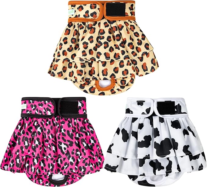 wegreeco Dog Diapers Female (3 Pack), Highly Absorbent Puppy Doggie Dog Diapers for Female Dogs Period, Washable Doggy Diapers for Dogs in Heat, Small Medium Large Size (Cow Pattern, Medium)