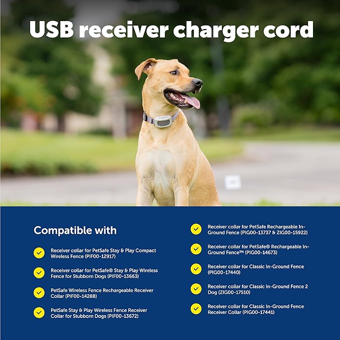 PetSafe Receiver Charger - Fast Charging Collar Cable - USB Charging Cord for Wireless Fence & In-Ground Fence Systems - Compatible with Select Rechargeable Receiver Collars