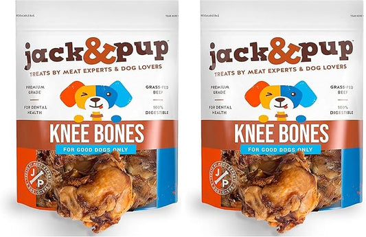 Jack&Pup Beef Bones, Knee Cap for Dogs, Long Lasting Natural Dog Bones, Beef Bone Knee Caps for Large Dogs. (4 Pack)