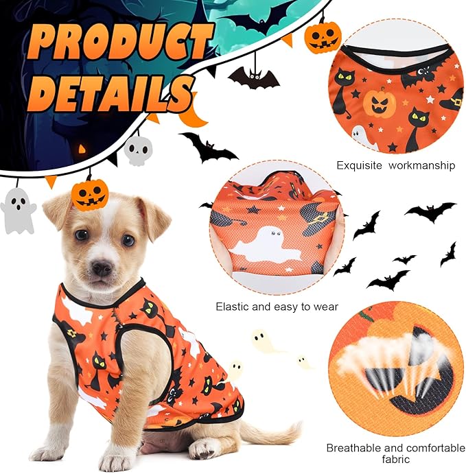 6 Pack Halloween Dog Clothes for Small Dogs, Soft and Breathable Puppy Kitten Dog Shirts for Pet Cats, Dogs' T-Shirts Apparel Sleeveless Vests for Yorkies (Happy Halloween, Medium)