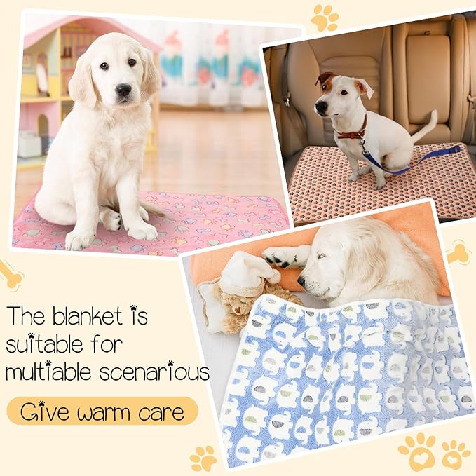 Tatuo 12 Pieces 41 x 30 Inch Dog Blanket Super Soft Warm Cat Sleep Mat Pet Kitten Doggy Fluffy Fleece Blankets with Cute Dog Paw Bone Star Elephant Patterns Printed Fluffy Blanket for Small Cat Puppy