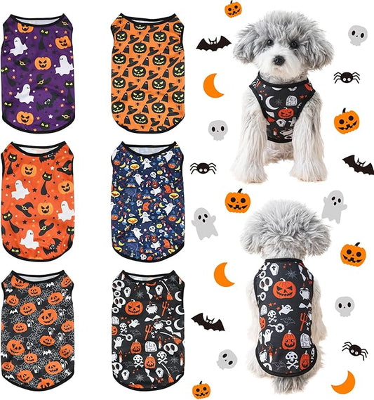 6 Pack Halloween Dog Clothes for Small Dogs, Soft and Breathable Puppy Kitten Dog Shirts for Pet Cats, Dogs' T-Shirts Apparel Sleeveless Vests for Yorkies (Happy Halloween, Medium)
