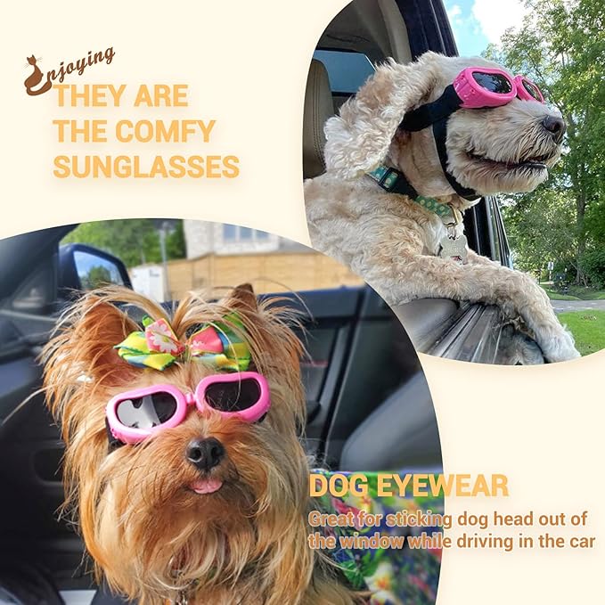 Enjoying Dog Goggles Small Breed, Dog Sunglasses UV Protection, Cycling Eye Protection for Small Dogs, Breathable Windproof Dustproof Anti-Fog, Adjustable Straps, Classic Pink