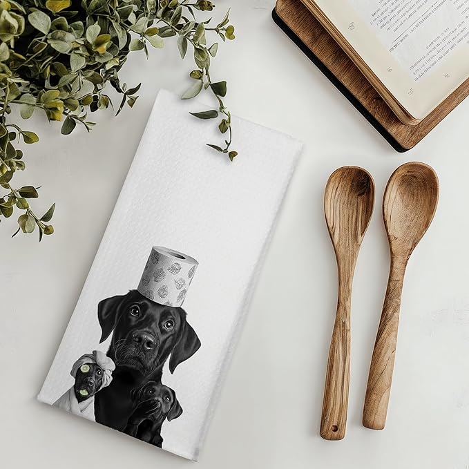 Funny Black Labrador Bathroom Hand Towels, Gifts for Labrador Dog Lovers, Dog Bathroom Decor, Black Lab Gifts Decorative Hand Towels for Bath Room Washroom Spa, 16x24 Inches
