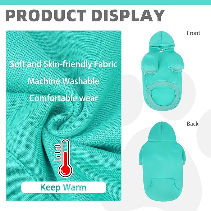KOOLTAIL Dog Hoodie for Large Medium Small Dogs,Soft&Warm Pet Sweater with Leash Hole&Pocket Boy Girl,Puppy Fall Winter Jacket Clothes,French Pitbull Cold Weather Coat Sweatshirt,Lake Blue XXL