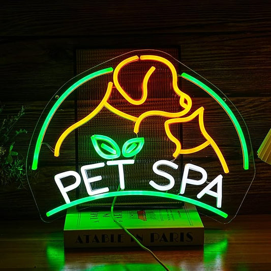 Pet SPA Neon Sign Dog And Cat LED Neon Light for Wall Decor Dimmable USB Powered Animal SPA for Pet Shop Pet Beauty Salon Pet Grooming Home Decor