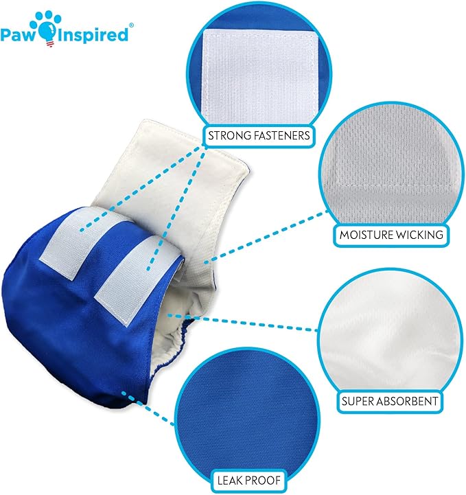 Paw Inspired 2-Count Reusable Male Dog Wraps, Washable Diapers for Male Dogs, Belly Bands for Incontinence, Surgery, Male Marking (XL Size, Assorted Colors with White Lining, Pack of 2)
