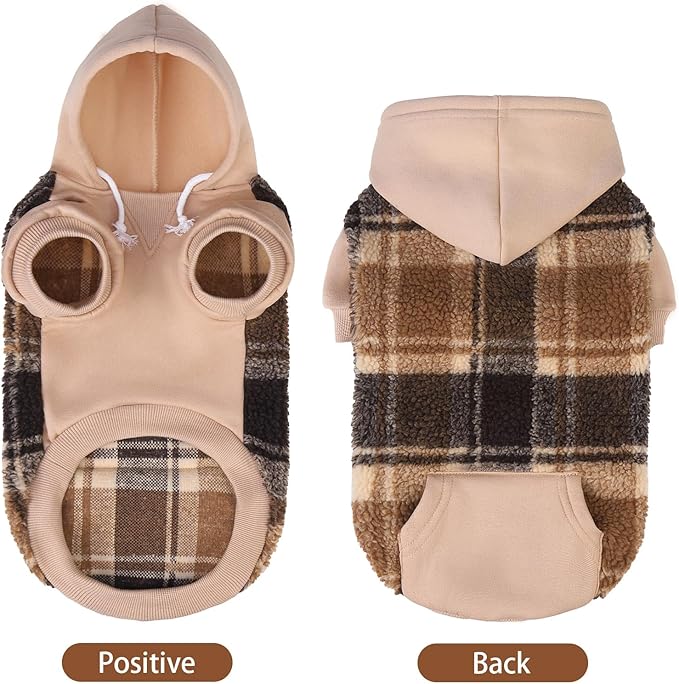 PUPTECK Dog Hoodie Puppy Sweatshirt Warm Dog Sweater Winter Clothes Cold Weather Coats for Small Medium Large Dogs, Brown, S/M