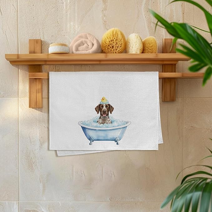 German Shorthaired Pointer Gifts Bathroom Hand Towel, Funny GSP Dog Duck Hand Towel for Bathroom Kitchen Washroom Decor, German Shorthaired Pointer Dog in Bathtub Dish Tea Towels, 16x24 Inch