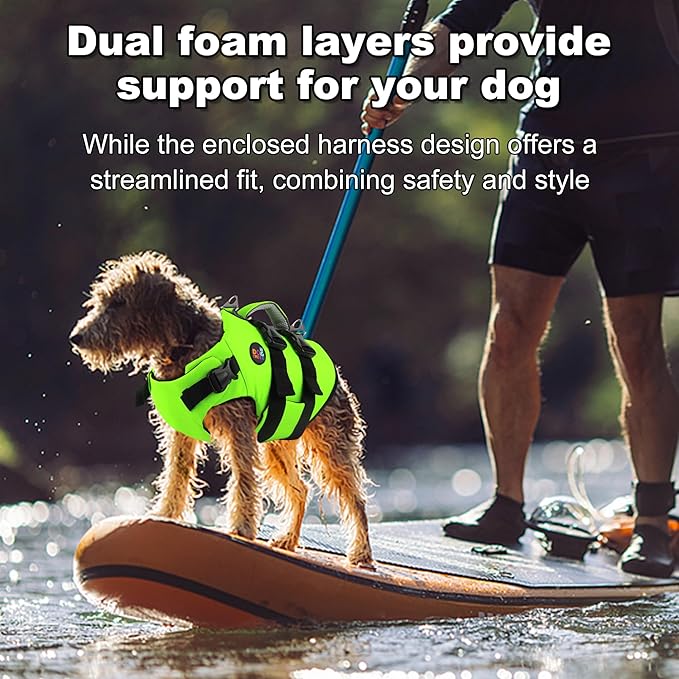 Dogcheer Dog Harness Life Jacket, High Buoyancy Neoprene Dog Life Vest for Swimming Boating, Adjustable Puppy Swim Vest Reflective Pet Float Vest for Small Medium Large Dogs - Green, XS