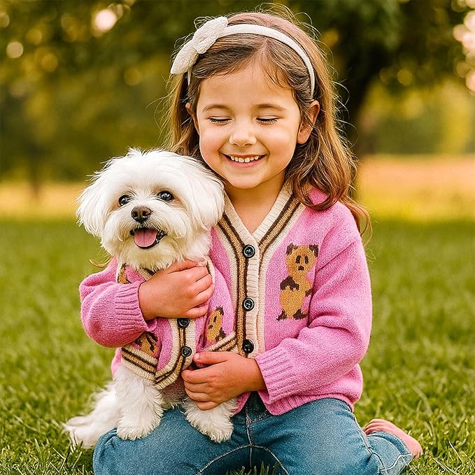 Small Dog Sweaters Cute Bear Dog Cardigans Clothes for Small Medium Dogs Boy Girl Puppy Cat Knitting Cardigan Outfits Dogs Winter Coats Warm Pet Doggy Clothes Soft Knitwear (Pink, X-Small)