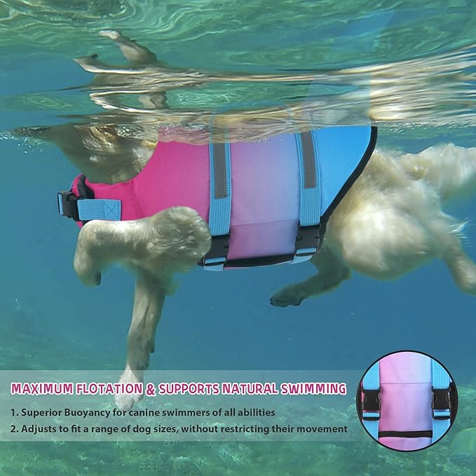 Dogcheer Dog Life Jacket, Cute Shark Dog Life Vest for Swimming Boating with Superior Buoyancy and Rescue Handle, Adjustable Puppy Swim Vest for Small Medium Large Dogs - Gradient Red Blue, L