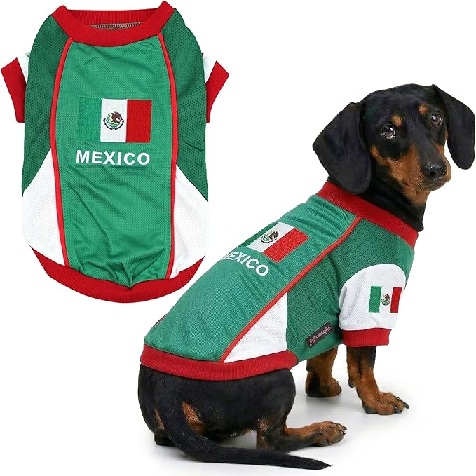 Parisian Dog Mexico Jersey - Breathable Mesh Puppy Football Jersey - Lightweight Stretch Sporty Dog Mexican Outfit - Summer Shirts for Large Dogs - Soccer Jersey for Dogs - Sportswear Pet Clothes