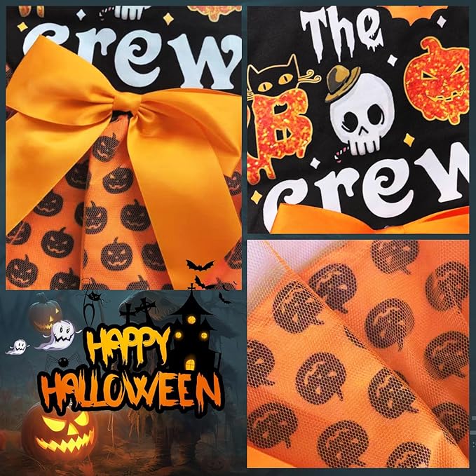 Idepet Dog Dress Halloween, Holiday Puppy Skirt Cute Boo Dog Costume Funny Pumpkin Print Pet Apparel Dog Clothes for Small Dogs Girls and Cats (Large)