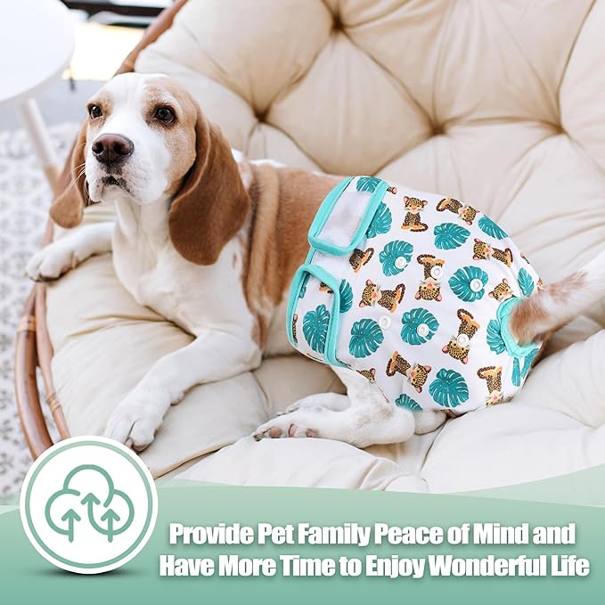 wegreeco Washable Female Dog Diapers Highly Absorbent Reusable Diapers for Dog in Heat Period, 3 Pack (The King of Forest, Large)
