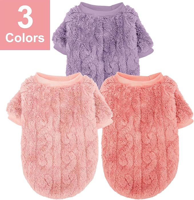 Dog Sweater, 3 Pack Dog Sweaters for Small Dogs or Cats, Girl or Boy, Warm Dog Clothes Shirt Coat for Winter Christmas (Pink, Purple, Rose Red, X-Small)