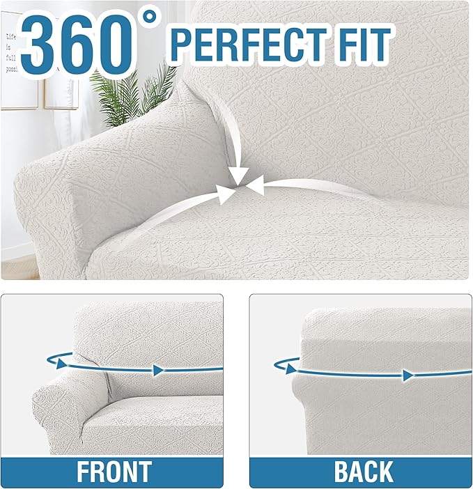 H.VERSAILTEX Jacquard Couch Cover for Dogs Washable 1 Piece High Stretch Sofa Covers Anti-Slip Furniture Protector with Elastic Bottom Soft Thickened Damask Pattern Fabric(Sofa, Pale Oak)