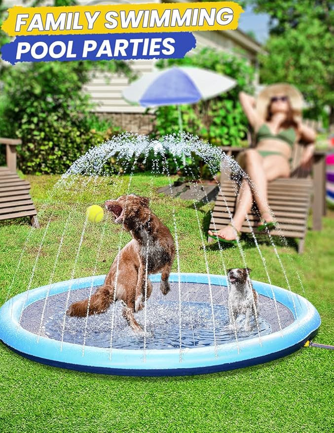 Splash Pad Non-Slip Dogs Cool Sprinkler Pool Extra Large Splash Pads for Kids Dog Baby Wading Pool Summer Outdoor Play Water Fun Toy Gift Easy to Use/Clean 75 inch
