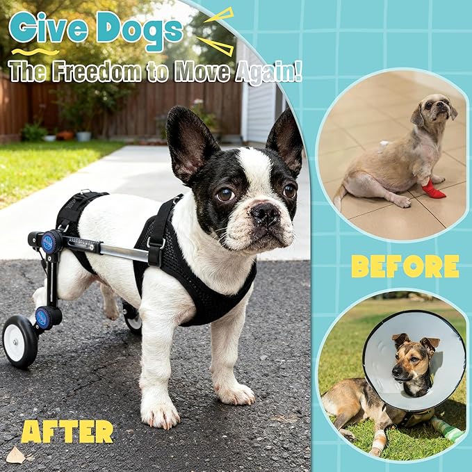 Adjustable Dog Wheelchair for Back Legs Mobility Support Lightweight Pet Wheelchair for Disabled Hind Legs Walking Stable Dog Cart for Pets, Pink (Small)