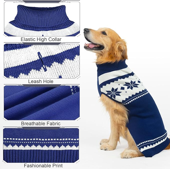 Mihachi Dog Sweater - Winter Coat Apparel Clothes with Colorful Stripes for Cold Weather, Navy Blue L