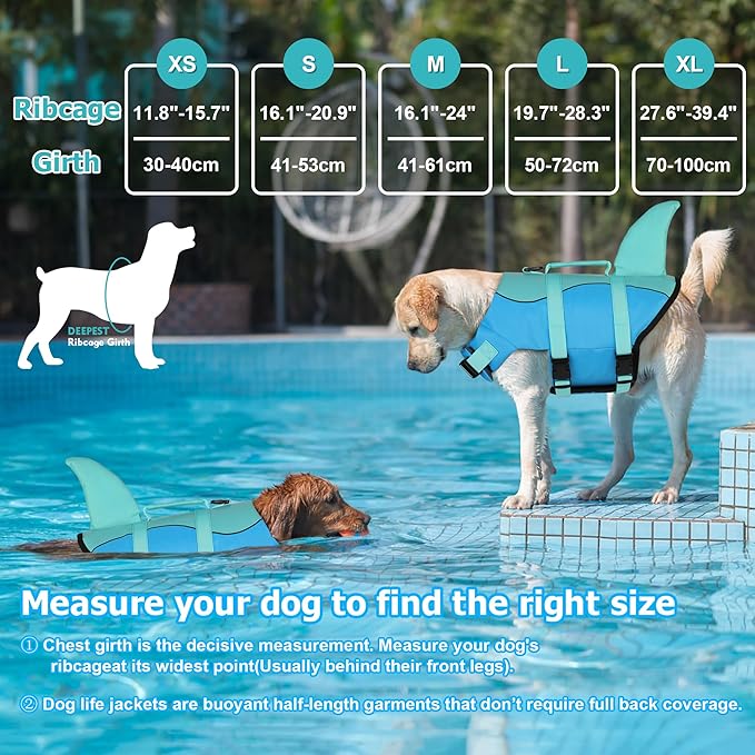Dogcheer Dog Life Jacket, Cute Shark Dog Life Vest for Swimming Boating with Superior Buoyancy and Rescue Handle, Adjustable Puppy Floating Swim Vest for Small Medium Large Dogs - Pool Blue, S
