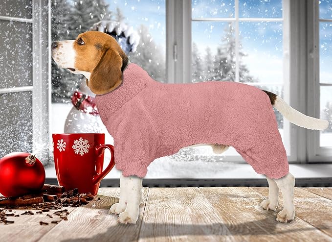 Fuzzy Dog Pajamas Turtleneck Pet Clothes Warm Soft Cozy Lightweight Pet Pjs Dog Sweaters for Small Dogs(Pink-XXS)
