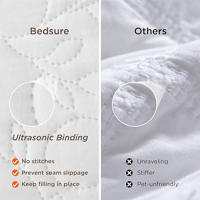 Bedsure Quilts Queen Size - Ultra Soft Pre-Washed Cloud-Like Bedding, All-Season Lightweight Comforter for Country Bedroom, Leaf Design Coverlet in Pure White, 90 x 96 Inches | Stitch-Free Quilting, Ultra Soft, Lightweight, Machine Washable, Pet-Friendly