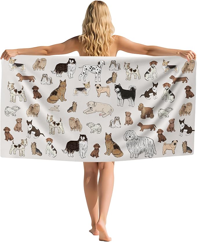 Boho Dog Beach Towel, Dog Lover Gifts, Dogs Sand Beach Towels Gifts for Women, Cute Dogs Quick Dry Bath Pool Towels for Farmhouse Bathroom Swimming Pool, 30x60 Inch