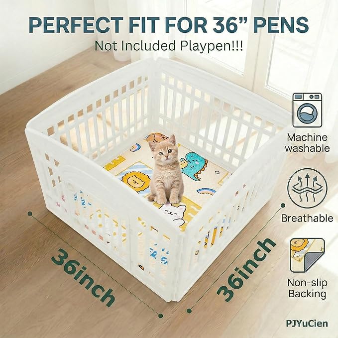 PJYuCien Non-Slip 36"x36" Pet Playpen Mat with 3-Layer Comfort, Reusable and Washable Training Crate Pad, Travel Mat and Sofa Protector for Puppies, Dogs, Cats, Rabbits, and Small Animals, Yellow