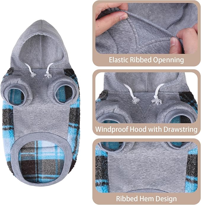 PUPTECK Dog Hoodie Puppy Sweatshirt Warm Dog Sweater Winter Clothes Cold Weather Coats for Small Medium Large Dogs, Blue, L