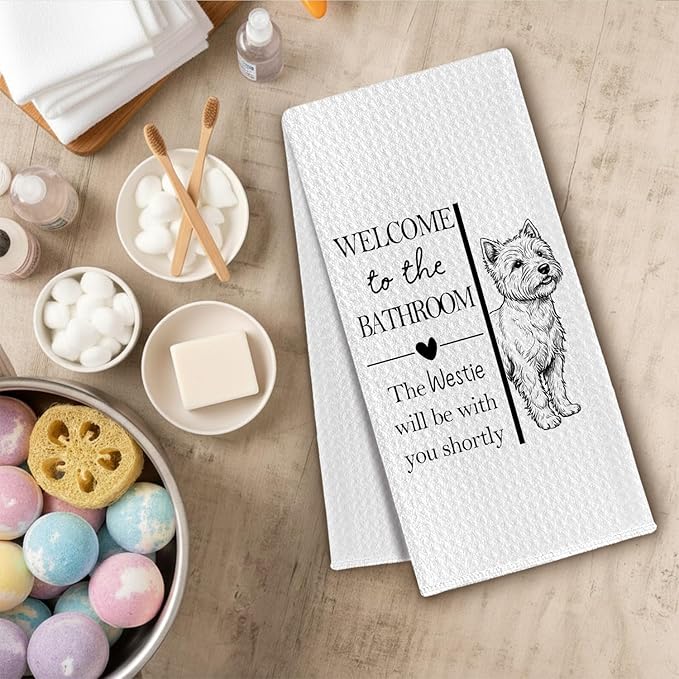 Westie Gifts Bathroom Hand Towels, Westie Dog Owner Lovers Gifts for Women, Funny Dog Decorative Hand Towel for Bathroom Kitchen Decor, 16x24 Inch