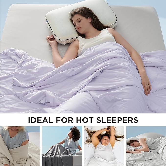 Bedsure Cooling Blankets for Hot Sleepers - Cooling Comforter, Cold and Lightweight Gift for Night Sweats, Full Size Ice Breathable Summer Blanket for Bed, Lavender, 80x90 Inches