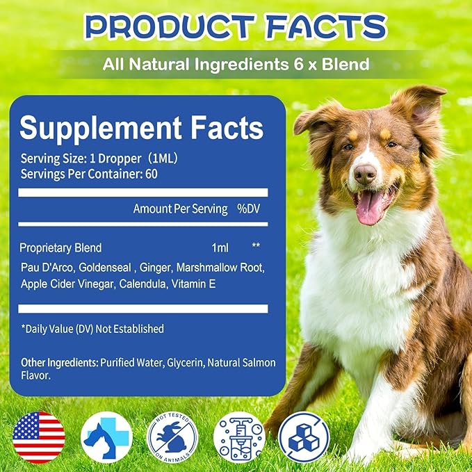 Yeast Infection Treatment for Dog, Natural Dog Yeast Infection Relief for Itchy Skin & Ear - Allergy & Paw Itching, Soothes Irritation & Reduces Inflammation Herbal Dog Supplement Drops 2 Packs
