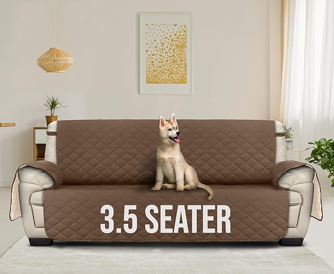 Utopia Bedding Reversible Oversized Sofa Couch Cover, Water Resistant Slipcover Furniture Protector with Foam Sticks and Elastic Straps for Kids Dogs Pets (3.5 Seater, Brown/Beige)