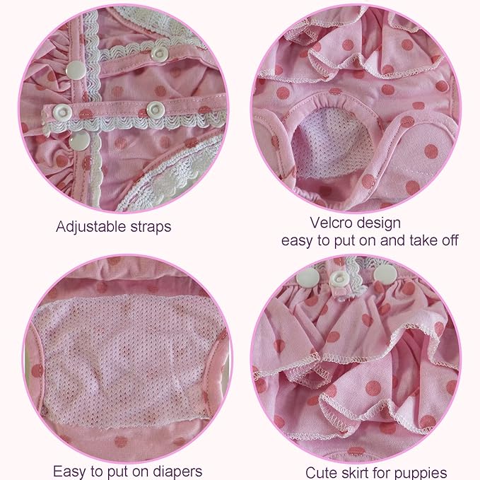 2 Pieces Washable Female Diapers with Suspender Comfort Reusable Doggy Diapers Reusable Puppy Sanitary Panties Dog Underwear Diaper for Small Girl Dogs in Period Heat (Pink&Purple,L)