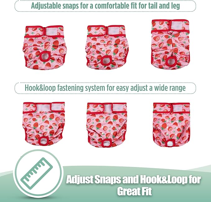 wegreeco Female Dog Diapers, Washable Reusable Pet Puppy Doggie Diapers for Small Medium Large Female Dogs in Heat Period, Doggy Period Panties XX-Large, Strawberries