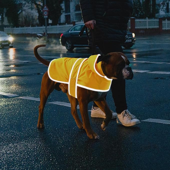 Dog Raincoat for Large Dogs Waterproof Jacket Hooded Rain Coats with Reflective Strips Leash Hole & Poncho Adjustable Fit (Yellow,XL)