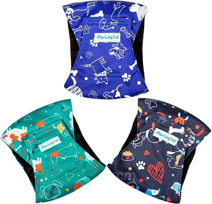 Paw Legend Washable Dogs Diapers Male Dog Belly Bands for Male Dogs Diapers Reusable Puppy & Doggie Diapers Male (3 Pack, Medium)