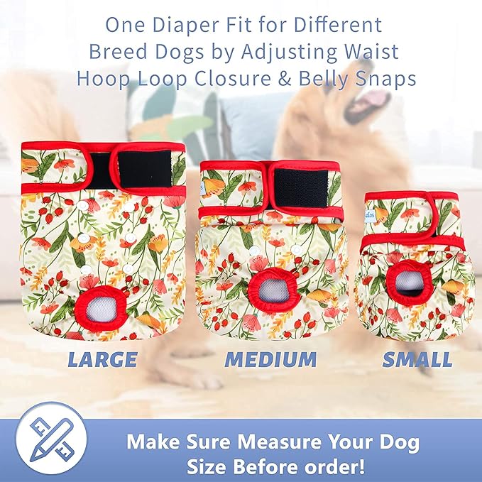 Leekalos Reusable Washable Dog Diapers Female (3 Pack) - Highly Absorbent Doggie Diapers - Size Adjustable Puppy Diapers for Dog Period Panties (X-Large, Flora)