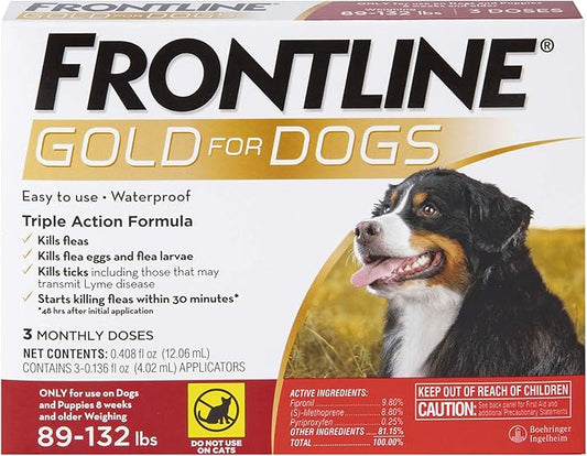 FRONTLINE Gold Flea & Tick Treatment for X-Large Dogs Up to 89 to 132 lbs., Pack of 3