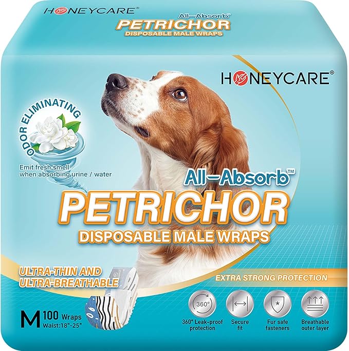 HONEY CARE All Absorb Petrichor Male Dog Wrap, Medium, White, 100 Count