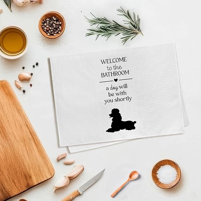 Funny Poodle Dog Bathroom Hand Towels, Poodle Gifts for DogLovers Women Hand Towel, A Dog Will Be with You Shortly Decorative Bath Towels for Bathroom, Funny Bathrooms Decor, 16x24in