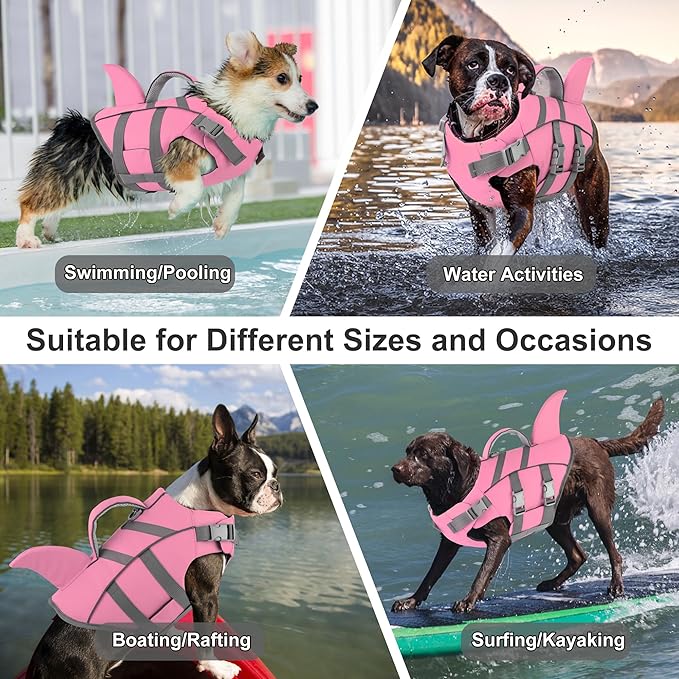 Dogcheer Harness-Style Dog Life Jacket Shark, Reflective American Flag Dog Life Vest for Swimming Boating, High Buoyancy Pet Swim Vest for Small Medium Large Dogs - Light Pink,XS