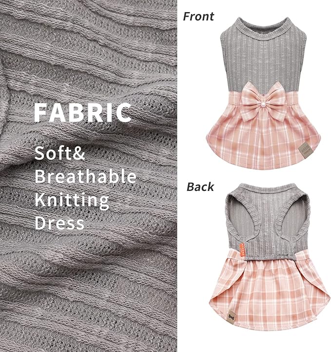 KYEESE Dog Dress Plaid with Bowtie Dog Casual Dresses for Small Dogs Cat Dress Puppy Dress