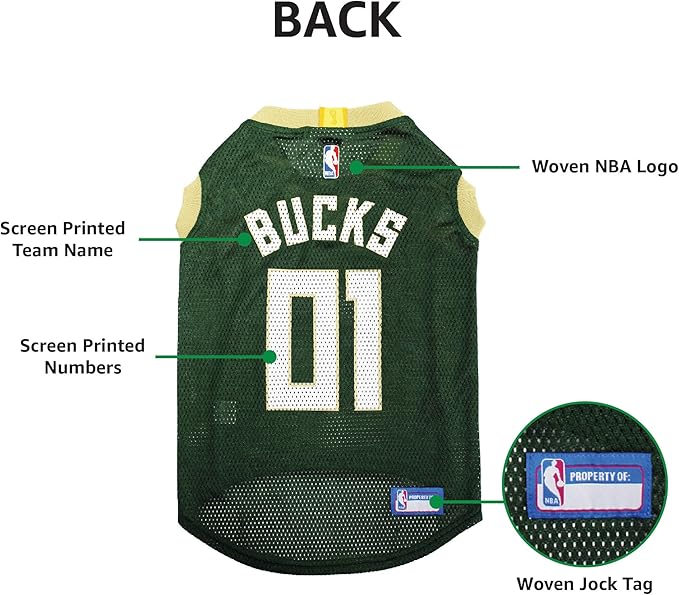 Pets First NBA MILWAUKEE BUCKS DOG Jersey, X-Small - Tank Top Basketball Pet Jersey
