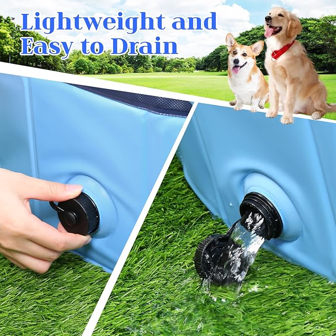 Foldable Dog Pool, Portable Pet Bath Tub and Kiddie Swimming Pool, Collapsible Bathtub for Puppies, Small, Medium and Large Dogs, Cats and Kids, 79 x 12 in, Blue